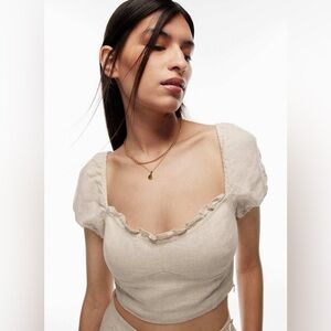 Aritzia Wilfred Wander Organic Linen Cropped Blouse / White
